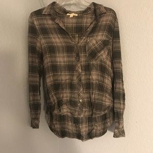 Cloth and Stone pink and brown plaid shirt